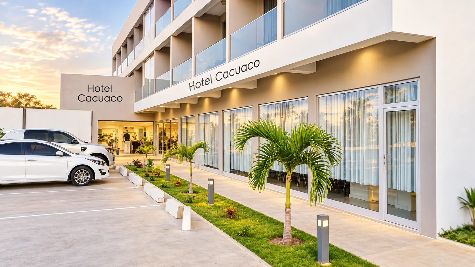 Entrada e estacionamento do Hotel Cacuaco